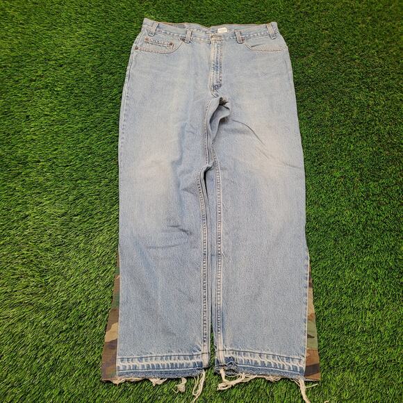 VTG Y2K Levi's 36x31 Reworked Jeans 1/1 Custom Camo Flare Leg Grunge Skater - Picture 1 of 8